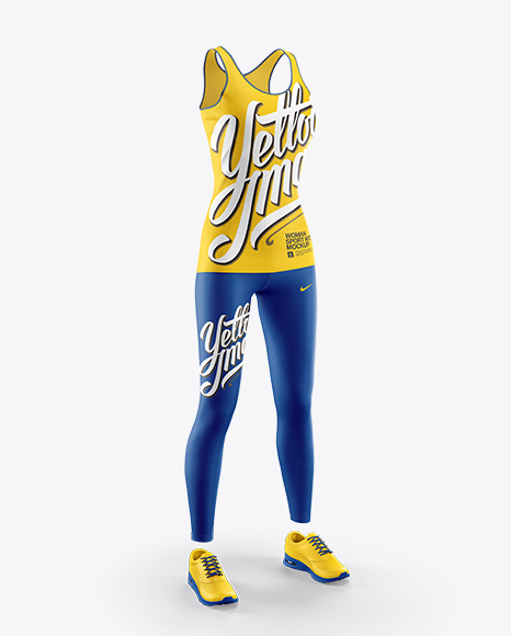 Download Women S Fitness Kit Mockup Halfside View In Apparel Mockups On Yellow Images Object Mockups