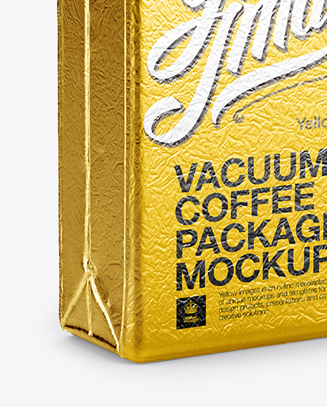 Download Metallic Coffee Vacuum Bag Mockup Halfside View In Flow Pack Mockups On Yellow Images Object Mockups