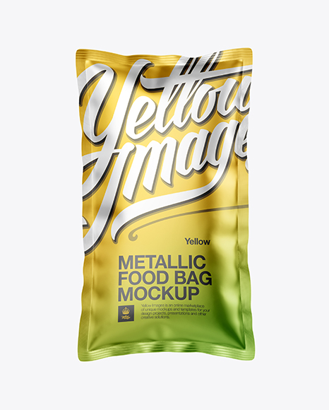 Download Matte Metallic Food Bag Mockup - Front View in Flow-Pack Mockups on Yellow Images Object Mockups