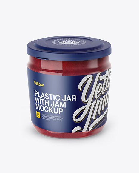 Plastic Jar With Cranberry Jam Mockup (High-Angle Shot) on Yellow