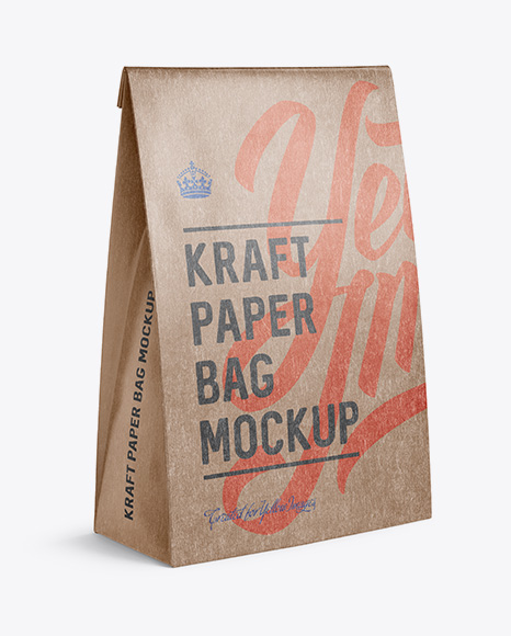 Kraft Paper Bag Mockup Halfside View In Bag Sack Mockups On Yellow Images Object Mockups