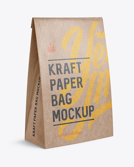 Download Kraft Paper Bag Mockup Halfside View In Bag Sack Mockups On Yellow Images Object Mockups