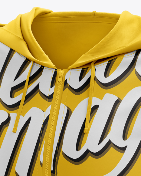 Short Sleeve Zip Hoodie Mockup Halfside View In Apparel Mockups On Yellow Images Object Mockups