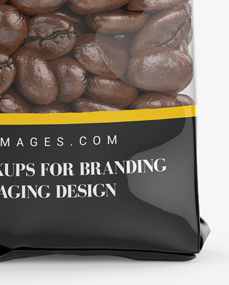 Download Clear Bag With Coffee Beans Mockup Front View In Bag Sack Mockups On Yellow Images Object Mockups PSD Mockup Templates