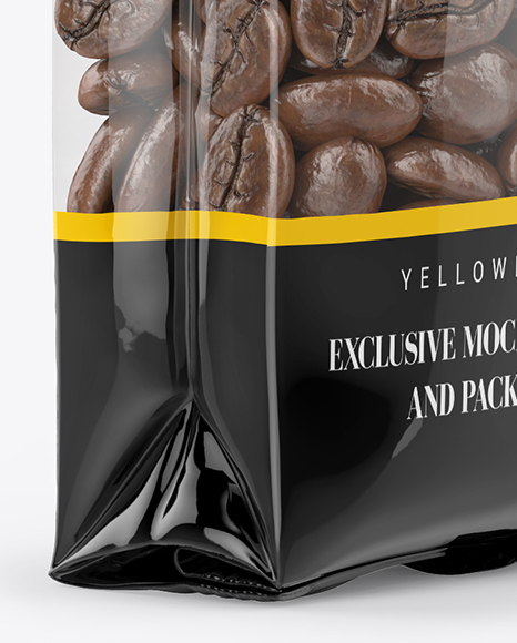 Download Clear Bag With Coffee Beans Mockup Halfside View In Bag Sack Mockups On Yellow Images Object Mockups