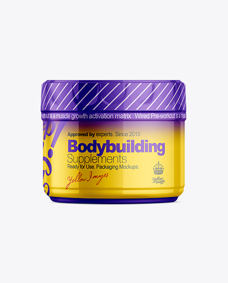 Download 8.8oz Protein Jar w/ Shrink Sleeve Mockup in Jar Mockups on Yellow Images Object Mockups