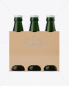 Kraft Paper 3 Pack Dark Green Bottle Carrier Mockup on Yellow Images