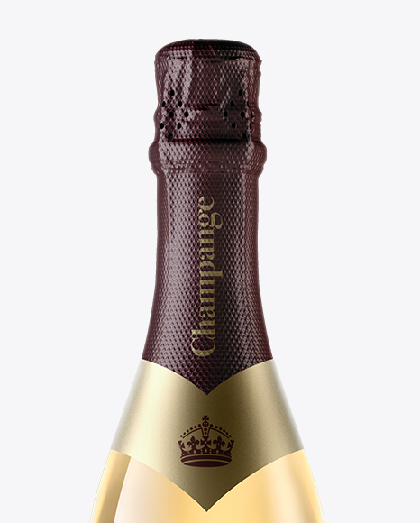 Clear Glass Champagne Bottle with Textured Foil Mockup on Yellow Images