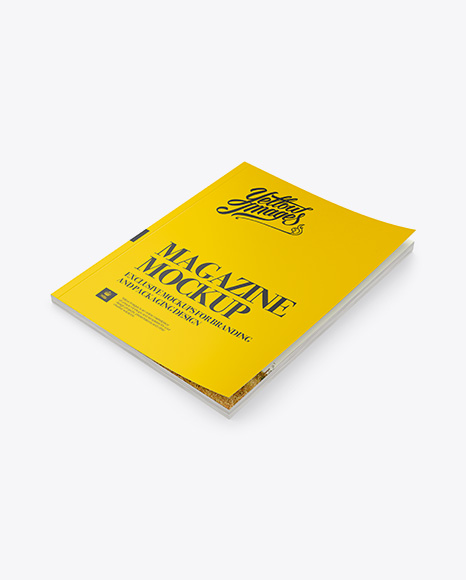 Download Magazine Mockup Halfside Views High Angle In Stationery Mockups On Yellow Images Object Mockups PSD Mockup Templates