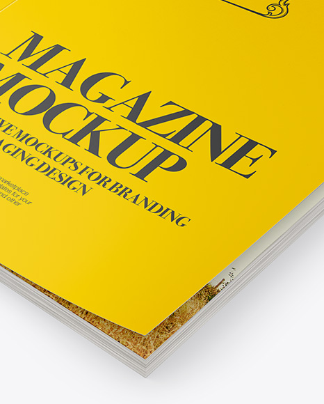 Magazine Mockup Halfside Views High Angle In Stationery Mockups On Yellow Images Object Mockups