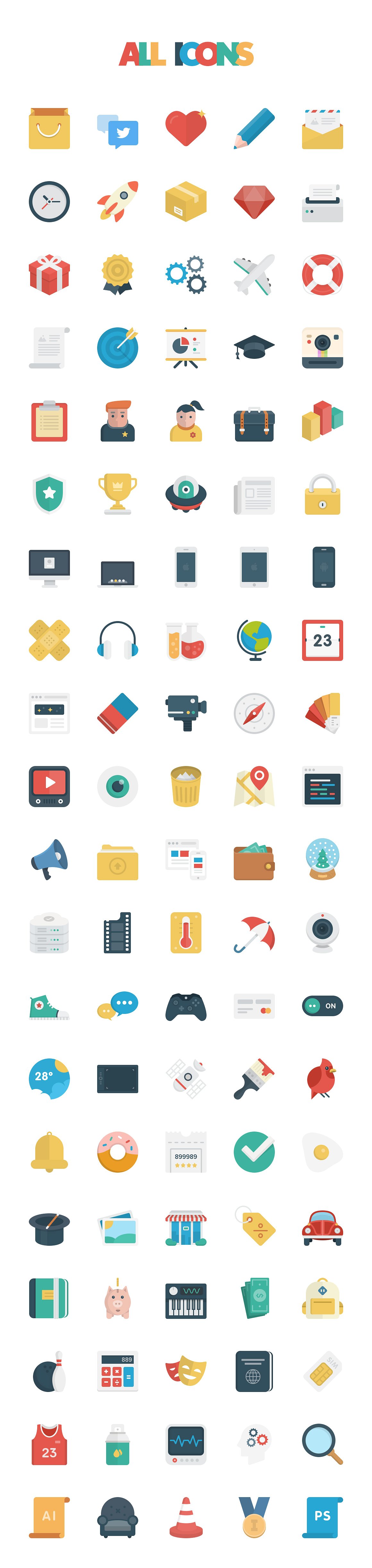 Basic Flat Icon Set on Yellow Images Creative Store