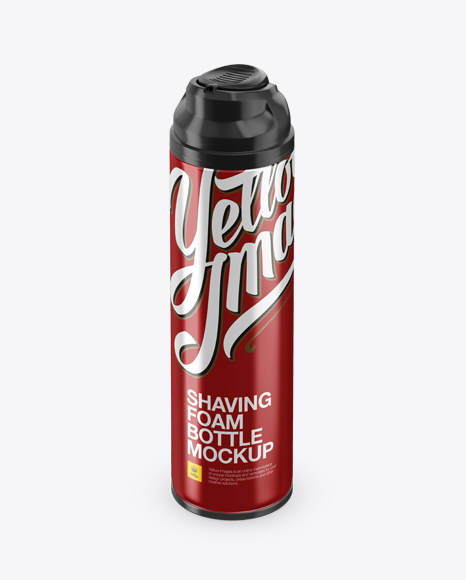 Glossy Metallic Shaving Foam Bottle With Cap Mockup (High-Angle Shot