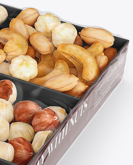 Carton Square Tray W  Nuts Mockup   Halfside View (High Angle) PSD #4