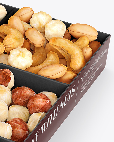 Carton Square Tray W  Nuts Mockup   Halfside View (High Angle) PSD #5