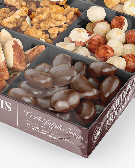 Carton Square Tray W  Nuts Mockup   Halfside View (High Angle) PSD #6