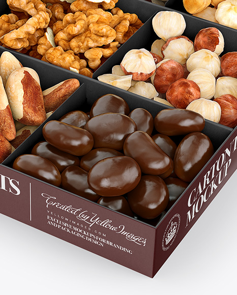 Carton Square Tray W  Nuts Mockup   Halfside View (High Angle) PSD #7