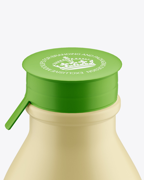 Matte Medium Plastic Dairy Bottle Mockup (High-Angle Shot) on Yellow