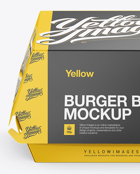 Paper Burger Box Mockup Front View High Angle Shot In Box Mockups On Yellow Images Object Mockups