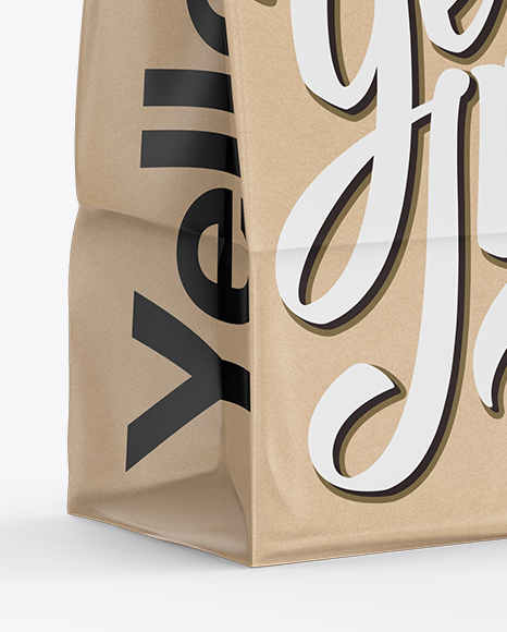 Glossy Kraft Paper Bag Mockup - Halfside View