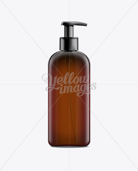 Amber Pet Boston Round Bottle W Lotion Pump Mockup In Object Mockups On Yellow Images Object Mockups