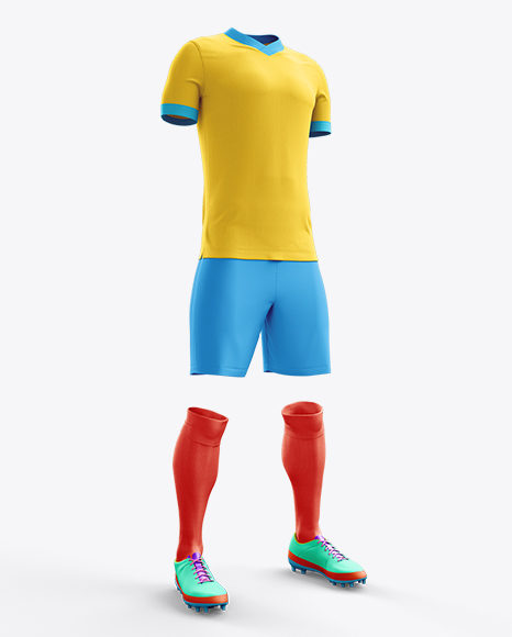 Download Football Kit With V Neck T Shirt Mockup Half Turned View In Apparel Mockups On Yellow Images Object Mockups