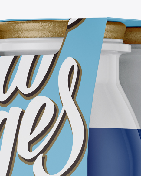 4 Pack Glossy Dairy Bottle Mockup - Halfside View