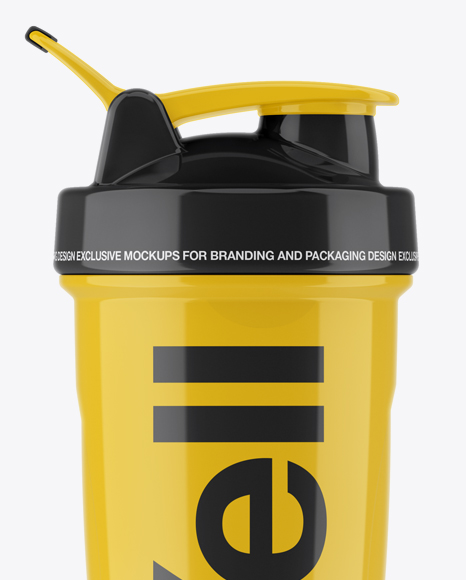 Download Glossy Shaker Bottle - Front View in Bottle Mockups on Yellow Images Object Mockups