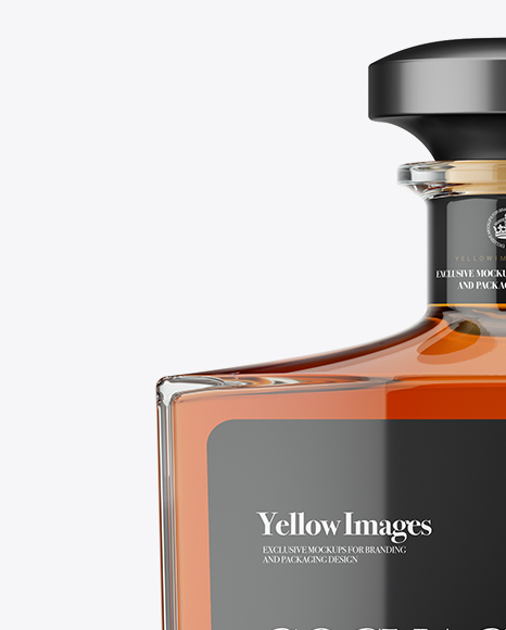 Square Clear Glass Bottle With Cognac Mockup