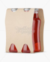 4 Kraft Pack Pink Drink Bottle Mockup - Halfside View on Yellow Images