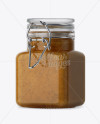 100ml Glass Mustard Jar w/ Clamp Lid Mockup - Halfside View on Yellow