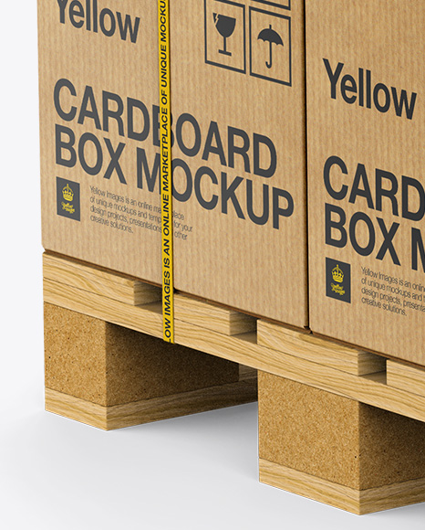 Download Wooden Pallet With 8 Cardboard Boxes Mockup Halfside View In Box Mockups On Yellow Images Object Mockups PSD Mockup Templates