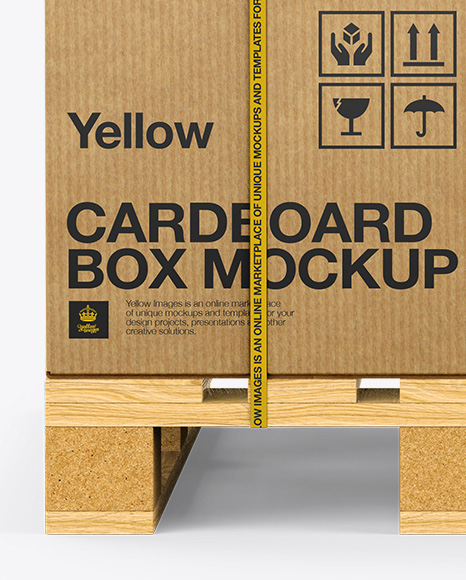 Wooden Pallet With 8 Cardboard Boxes Mockup   Front View PSD #3