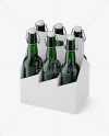 White Paper 6 Pack Green Bottle Carrier Mockup - Halfside View (High