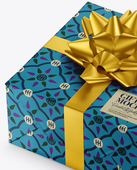 Matte Gift Box with Matte Metallic Bow Mockup - Free Download Images