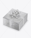 Matte Metallic Gift Box with Glossy Bow Mockup on Yellow Images Object